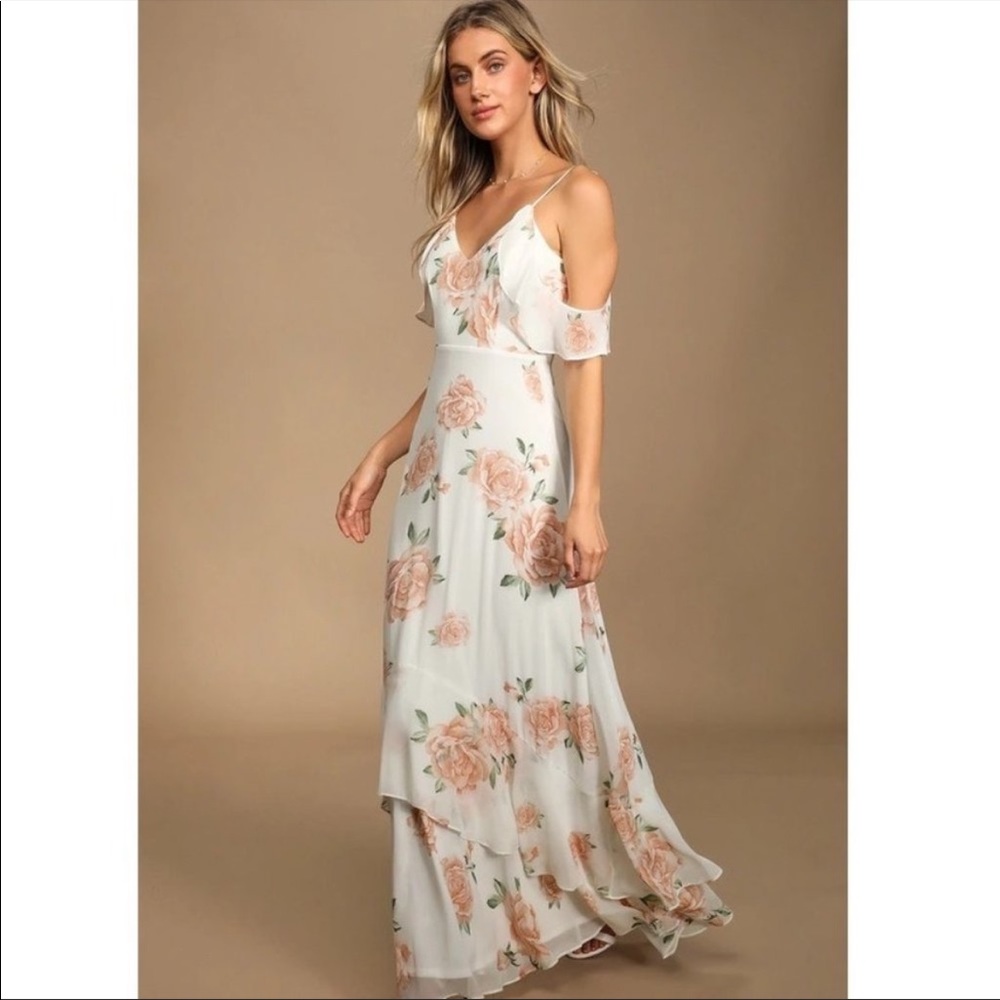 Lulus Ivory Floral Maxi Dress altered to 5’ 2”